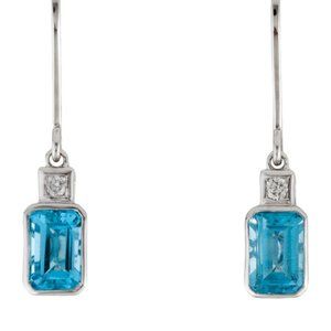 14KW Gold Swiss Blue Topaz and Diamond dangling earrings